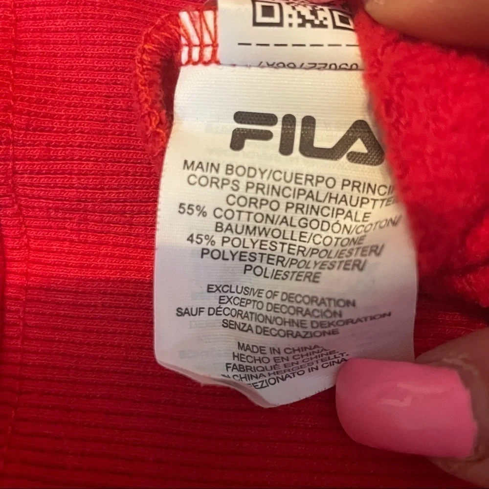Fila Red Unisex Long Sleeve Hoodie with Kangaroo Pocket Sz. L